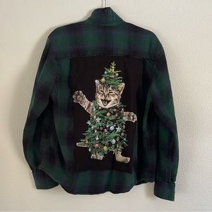 Reworked and upcycled Christmas Cat Flannel